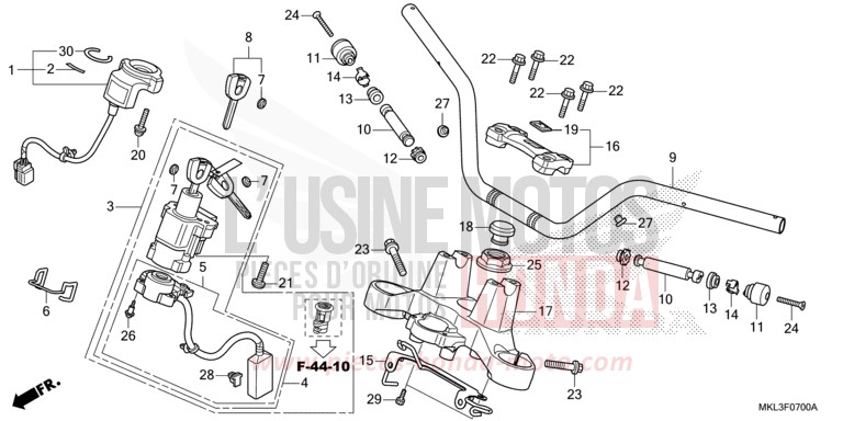 TUYAU DE GUIDON/PONT SUPERIEUR de NC750X DCT MAT BALLISTIC BLACK METALLIC (NHA86) de 2019